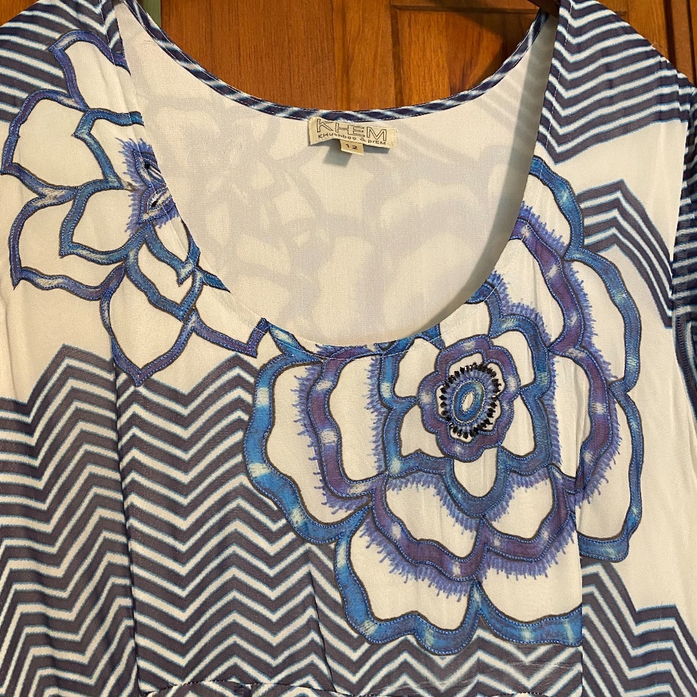 RARE Anthropologie Utpala Maxi Dress in Blue/White size 12 - Picture 14 of 15